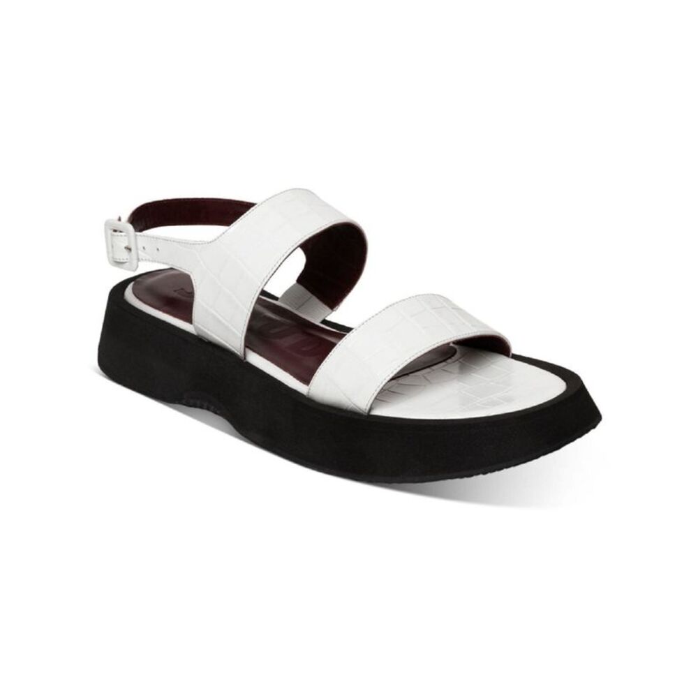 STAUD Womens White Crocodile 1" Platform Nicky Wedge Leather Slingback Sandal 39